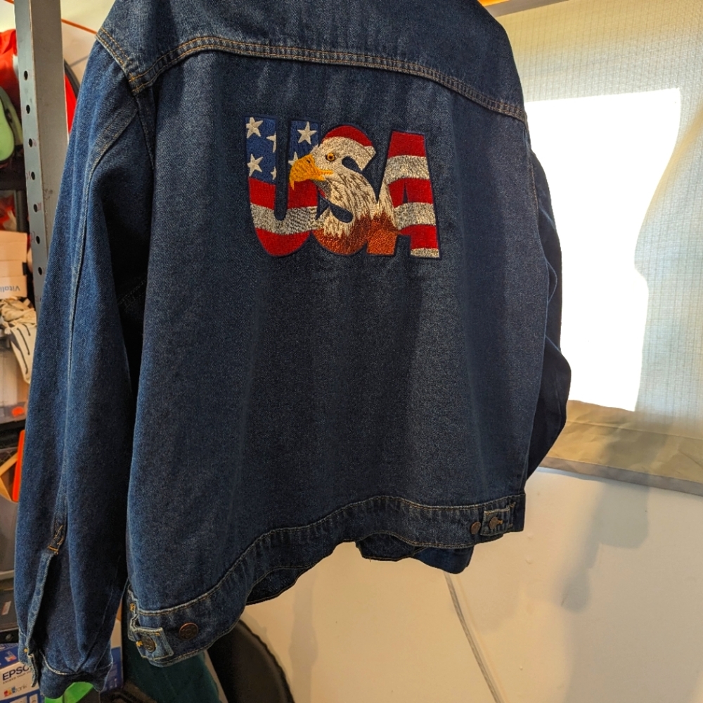 Vintage Denim Jacket, USA made, Union Line, Rock flag and Eagle, Size XL